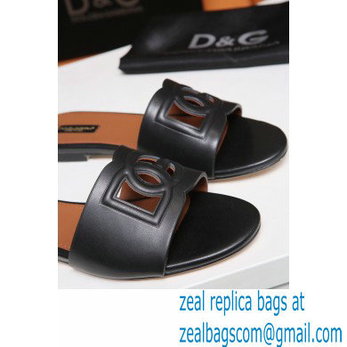 Dolce  &  Gabbana Calfskin Sliders Black with DG Millennials Logo 2021